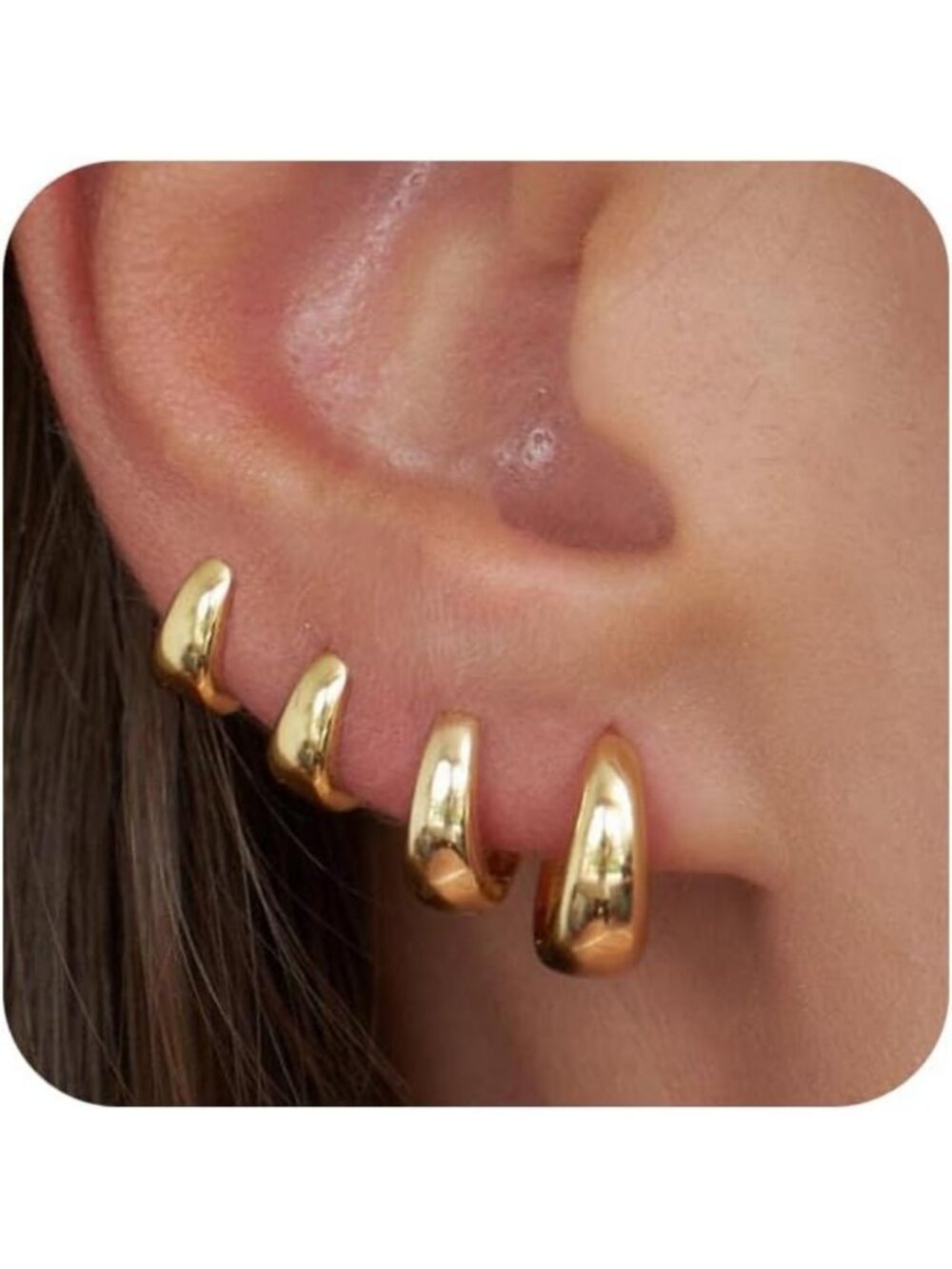 4 Pairs Gold Plated Huggie Hoop Earrings for Women | Chunky Small Hoops
